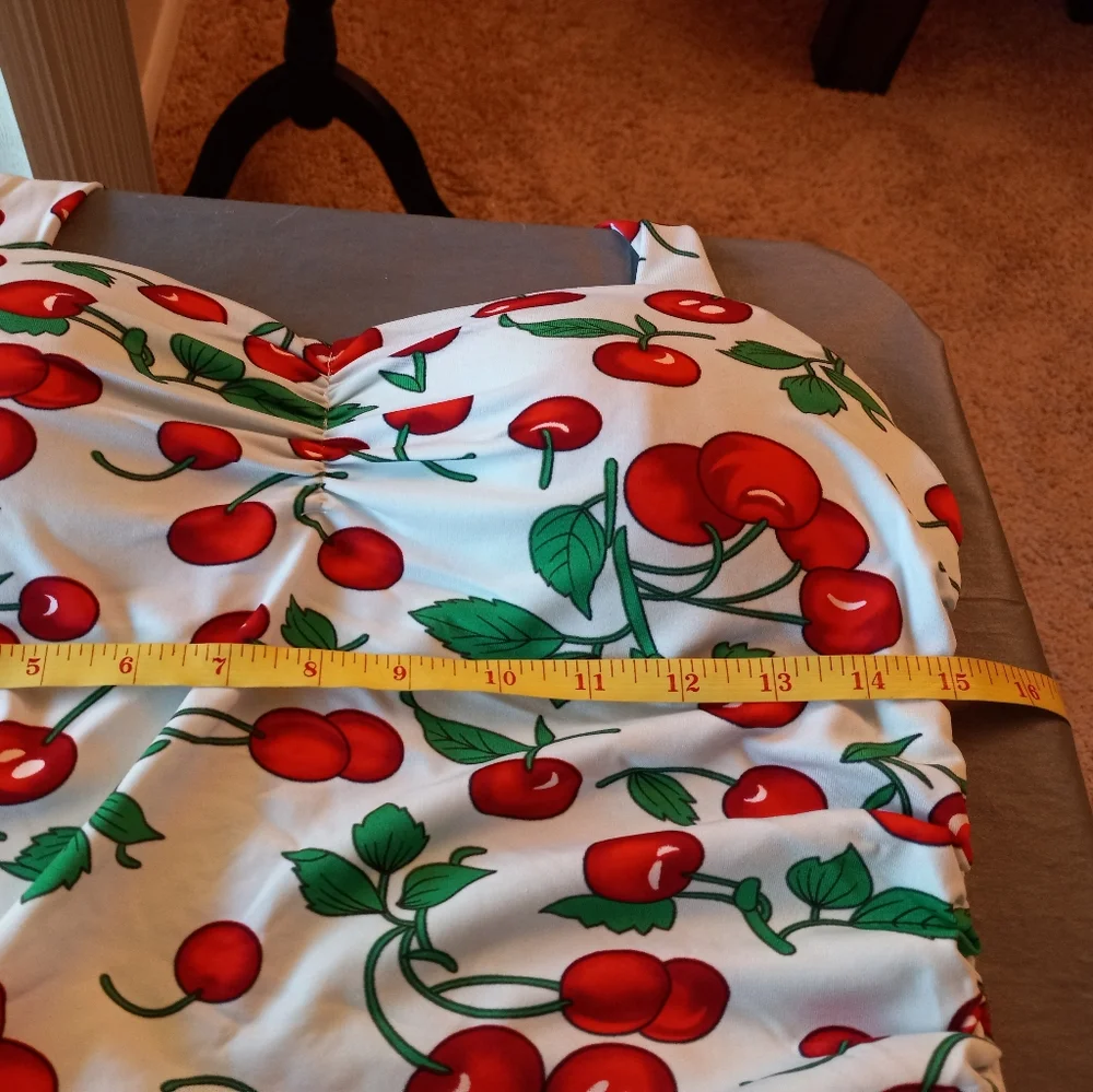 Retro Cherry Print 1-PC Bathing Suit Rockabilly 50s Pin Up Girl - Picture 6 of 13